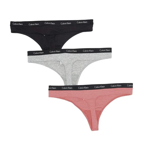 New with tags, 3 Pairs of Calvin Klein Thongs Panties, Black, Gray, Pink, LARGE - Picture 2 of 4